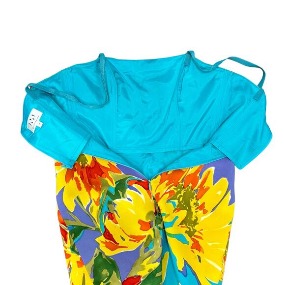 David Meister Yellow Blue Purple Sunflowers Floral Sheath Sleeveless Dress sz 4 - Picture 7 of 13